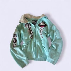 Cozy Mint Green Bobby Jack Hoodie Jacket with Monkey Design